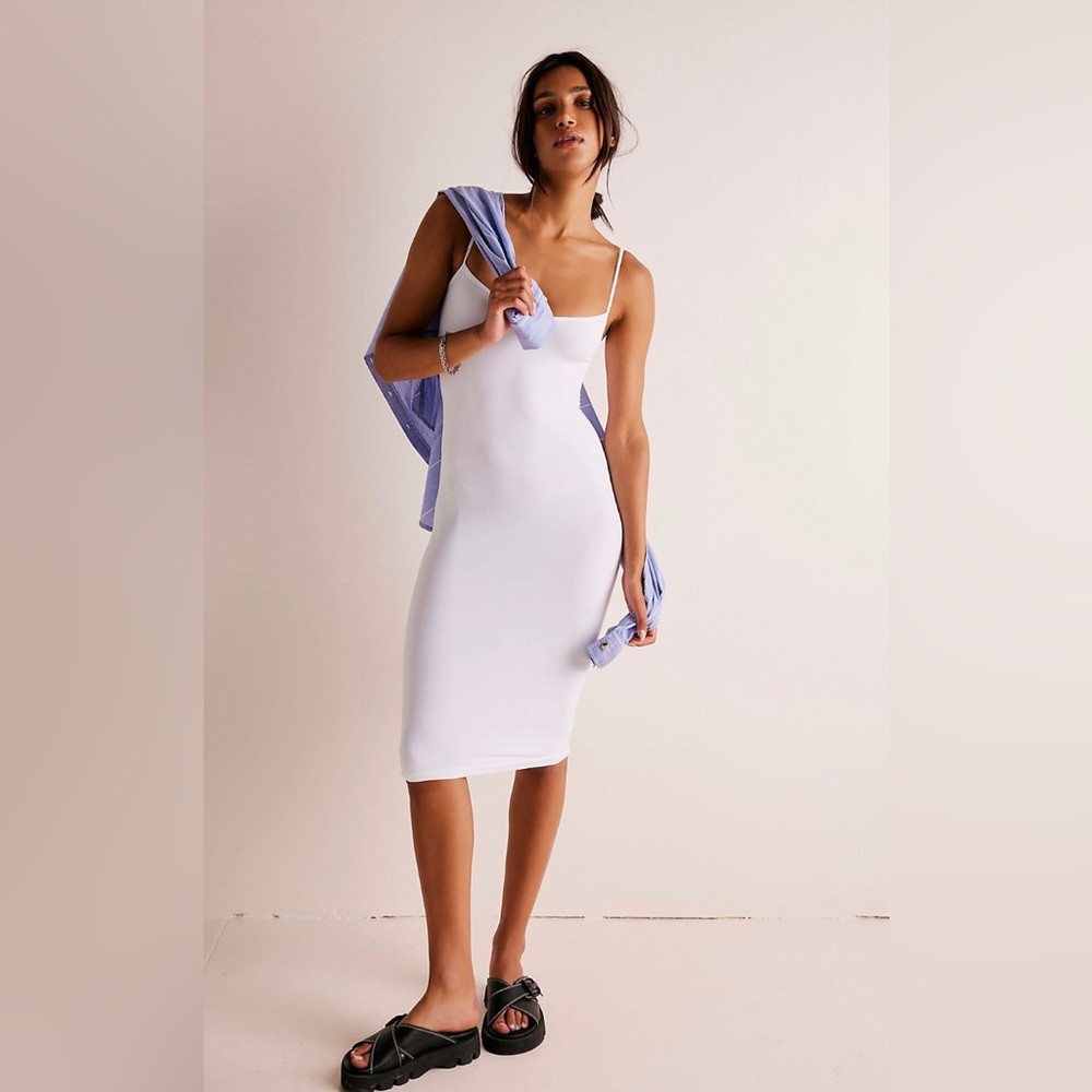 Free People Intimates Tea Length Bodycon White Seamless Slip
